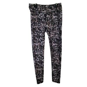 Fabletics Womens Black & White Floral Leggings S Polyester Stretchy Athletic Pan